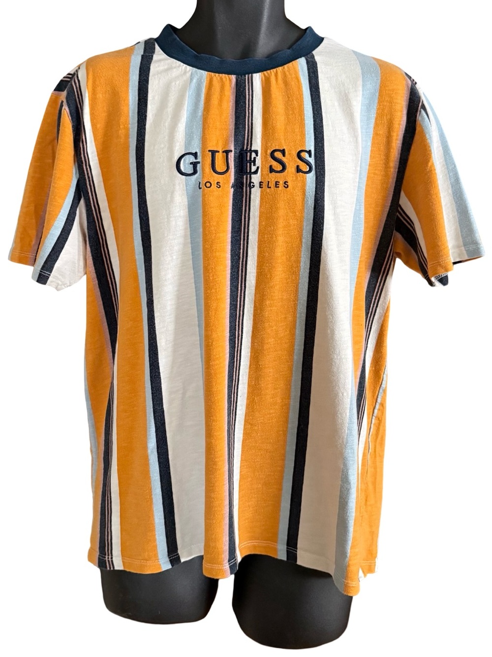 Guess Men's Short Sleeve Striped Shirt Blokecore Streetwear Retro Skater Indie M